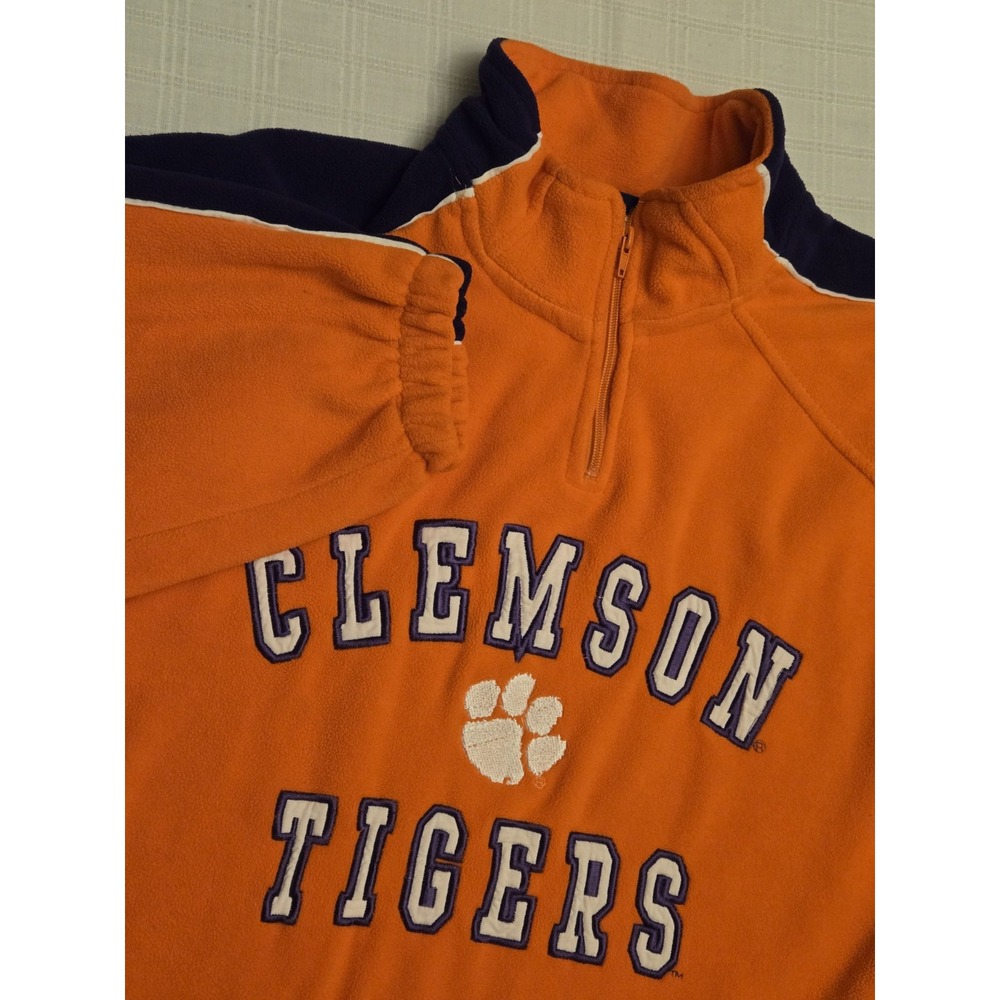 Vintage Quarter Zip Clemson Tigers Fleece Pullover Men's Size Large Warm Pockets